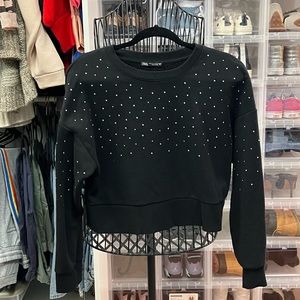 Zara black cotton sweatshirt with silver beading design